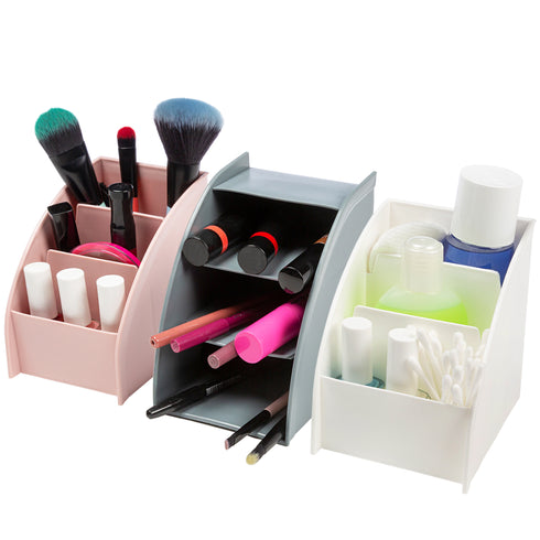 EDNA HOME Makeup Organizers, 3-Set, Cosmetics and Jewelry Holders with Triple Compartment, HQ Plastic, Suitable for Dresser, Bathroom, Nightstand, Vanity & Countertop, White/Gray/Rose, Made in Europe